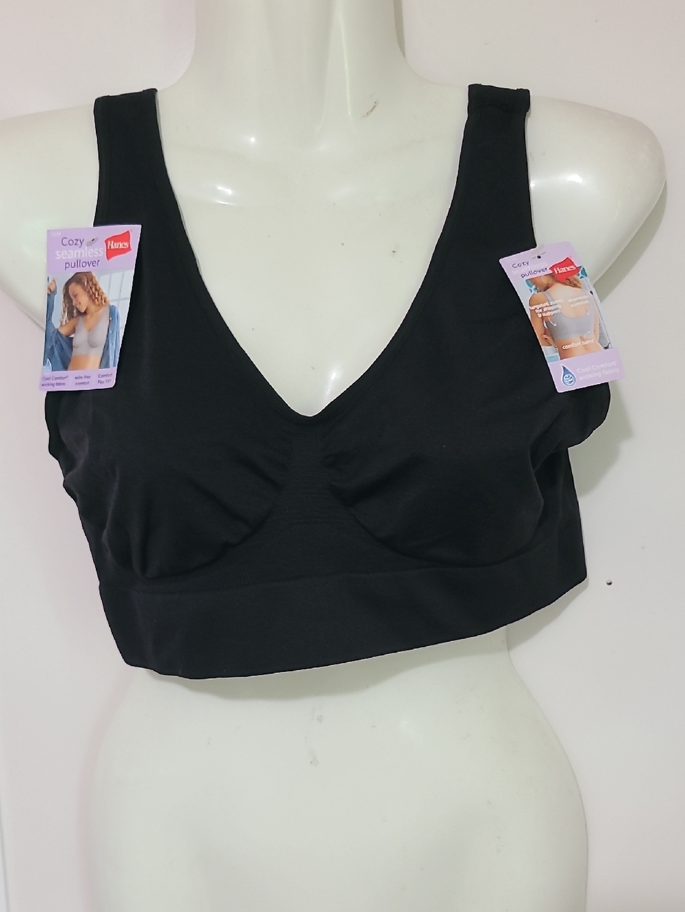 Hanes Black Cozy Seamless Pullover Bra